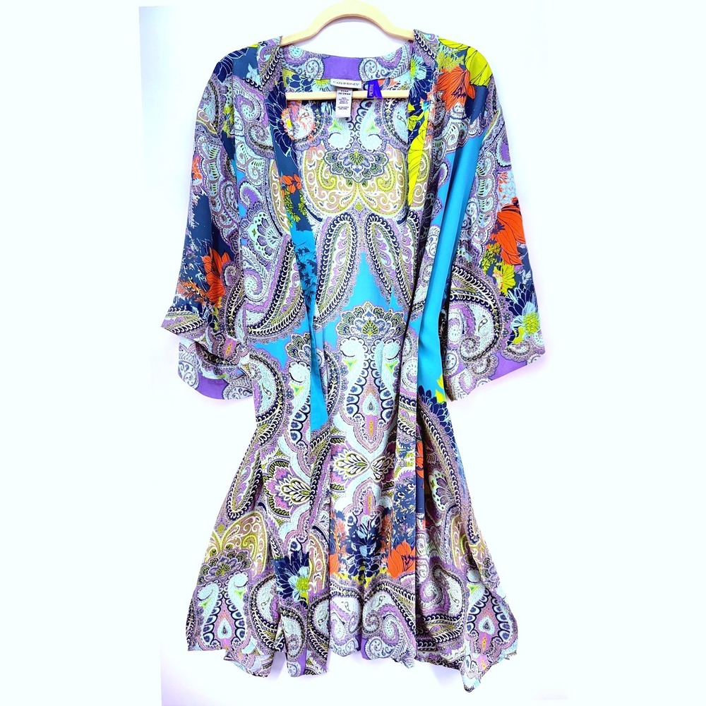 Paisley Floral Kimono Robe Sz 3XWP Boho Art To Wear Euro Summer Dopamine Beach